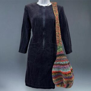 Navy Corduroy Mod Zip Up Dress Clotilde New York Size 0 Retro